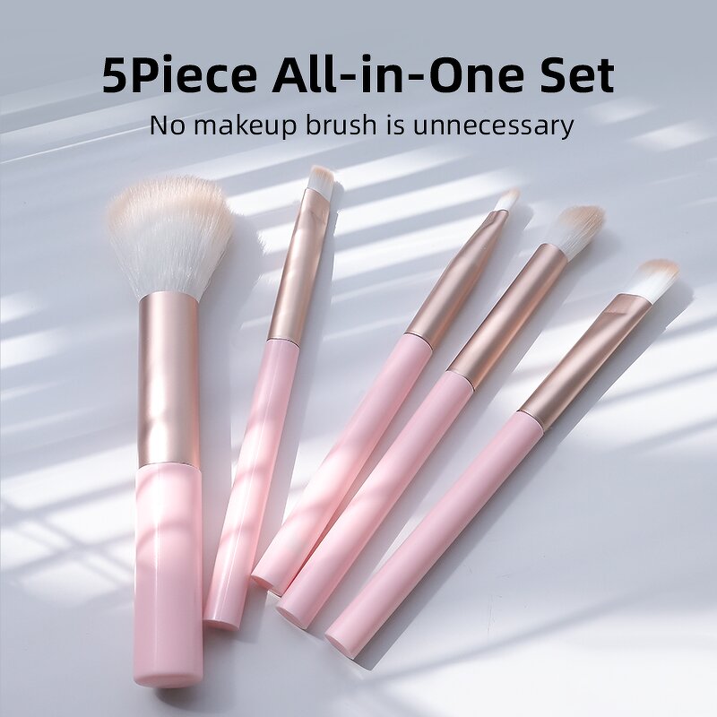 Makeup Brush Set - High Quality Pink Mini 5Pcs Synthetic Hair Foundation Eyeshadow