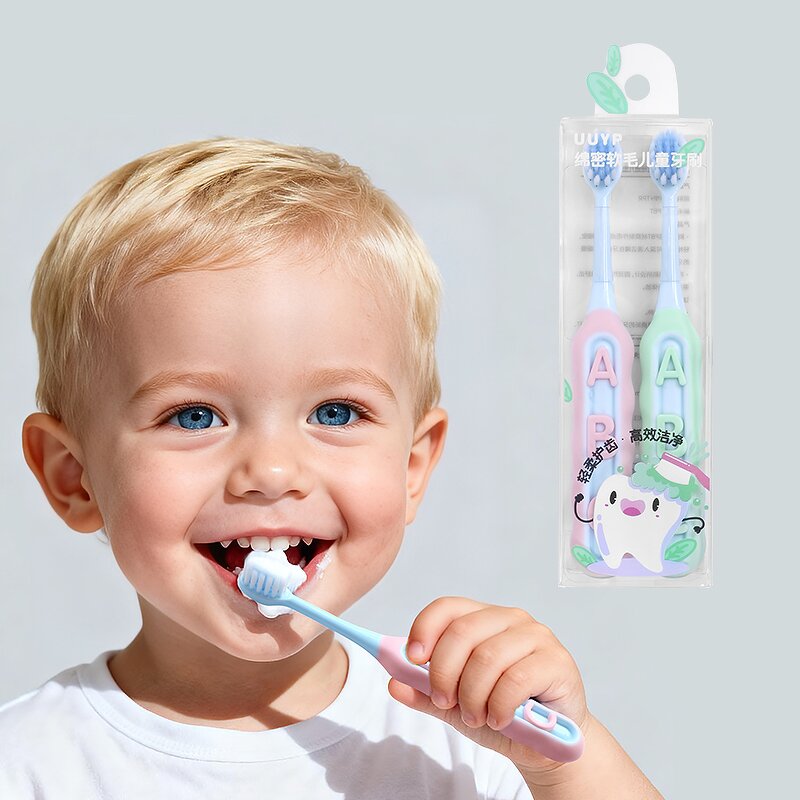 Children's Toothbrush - UUYP YP-C71 Cute Cartoon Soft TPR Handle 2Pcs Pink Blue