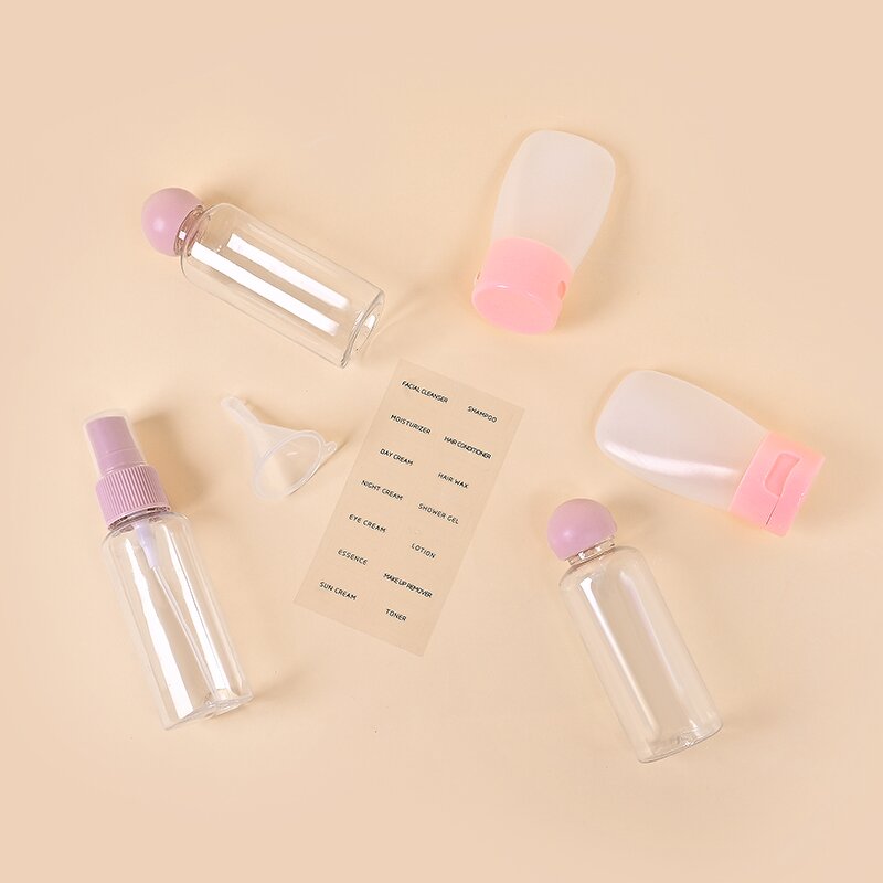 Travel Accessories Set - 7Pcs Plastic Squeezable Flip Cap Shampoo Lotion Bottles