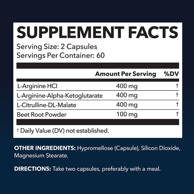 L Arginine Capsules - Performance Endurance Muscle Support Supplement for Men