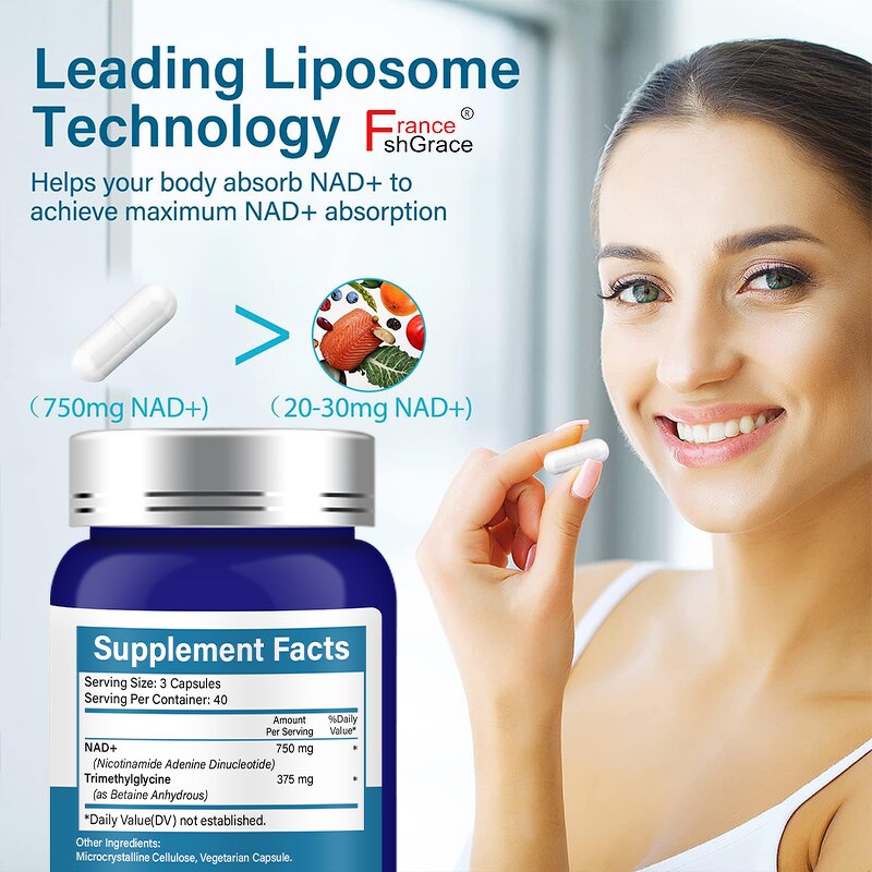 NAD+ Capsules - 750mg with Trimethylglycine Heart Brain Muscle Aging Support