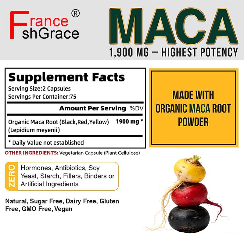 Maca Root Extract Capsules - 1900MG Organic Men Energy Support Supplement