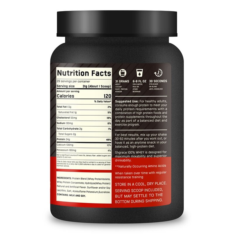Whey Protein Powder - Vanilla Flavor Muscle Gain Non-GMO Gluten Free