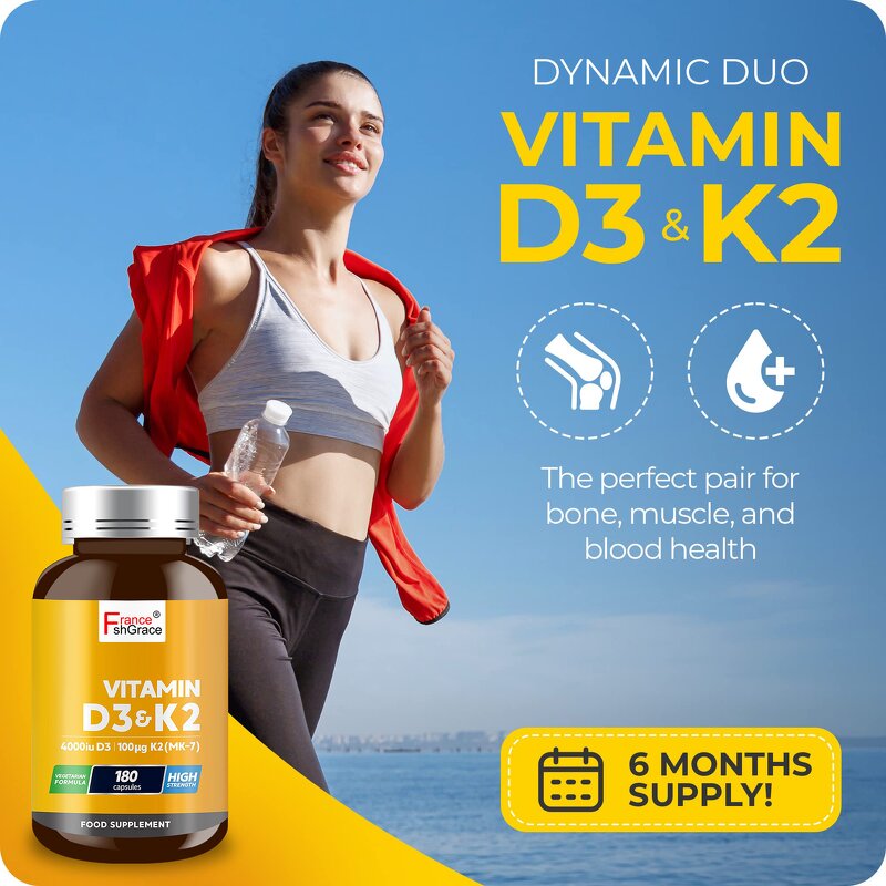 Vitamin D3 K2 Capsules - Immunity Bone Health Support Supplement for Adults