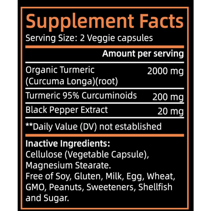 Turmeric Curcumin Capsules - 120 Count Organic Healthy Support Supplement