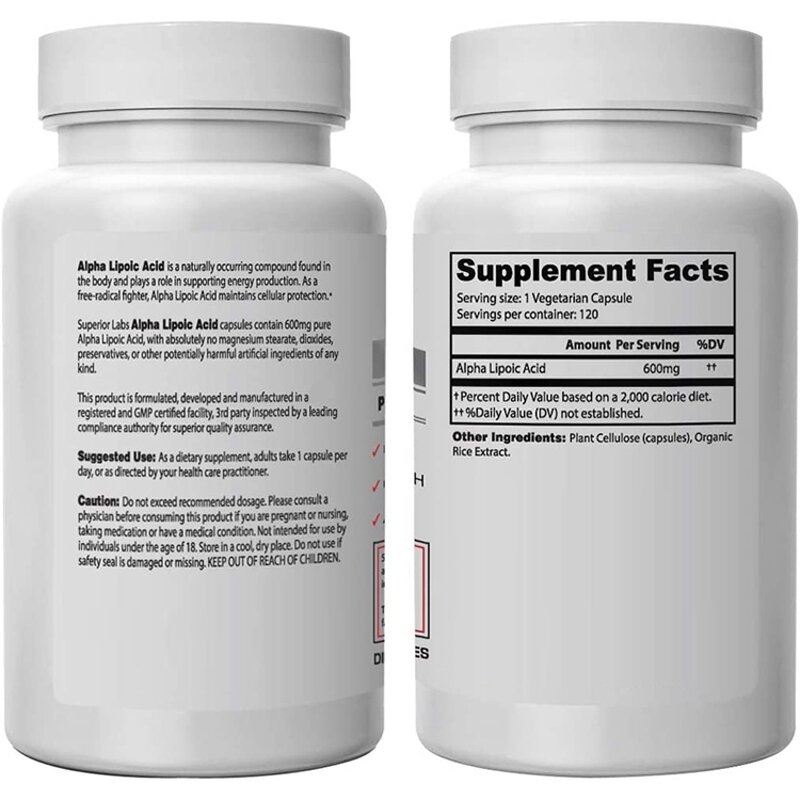 Alpha Lipoic Acid Capsules - New Arrival 120 Count Energy Antioxidant Support