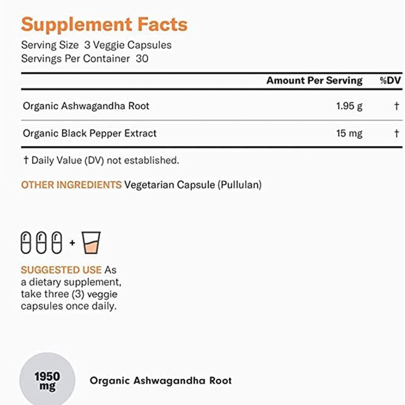 Ashwagandha Root Capsules - 1950mg Bioavailable Black Pepper Mood Support