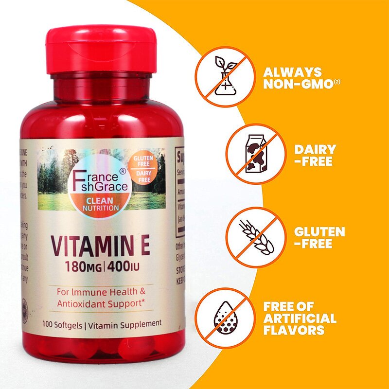 Vitamin E Softgels - 180mg Immune Support Gluten-Free Dairy-Free Non-GMO
