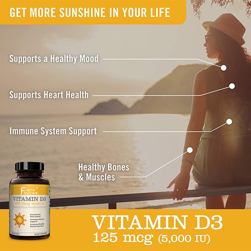 Vitamin D3 Softgels - 360 Count Bone Teeth Heart Immune Support Non-GMO