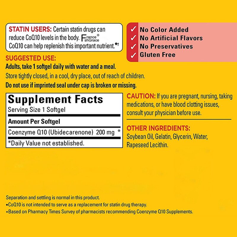 CoQ10 Softgel Capsule - 200mg Heart Health Support for Men and Women