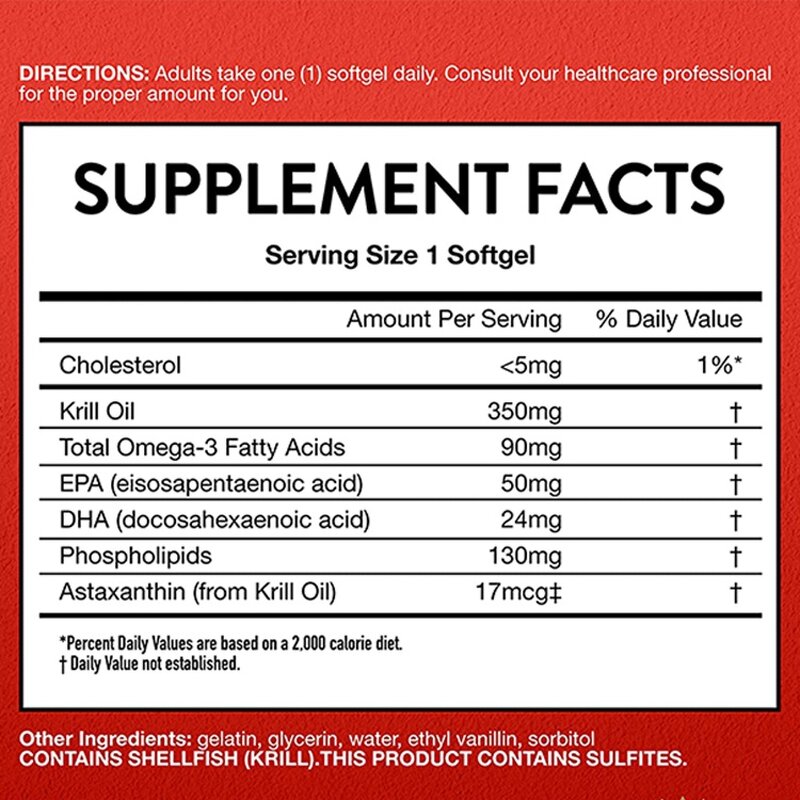 Antarctic Krill Oil Softgels - 1000mg Omega-3 Joint Health 180 Count