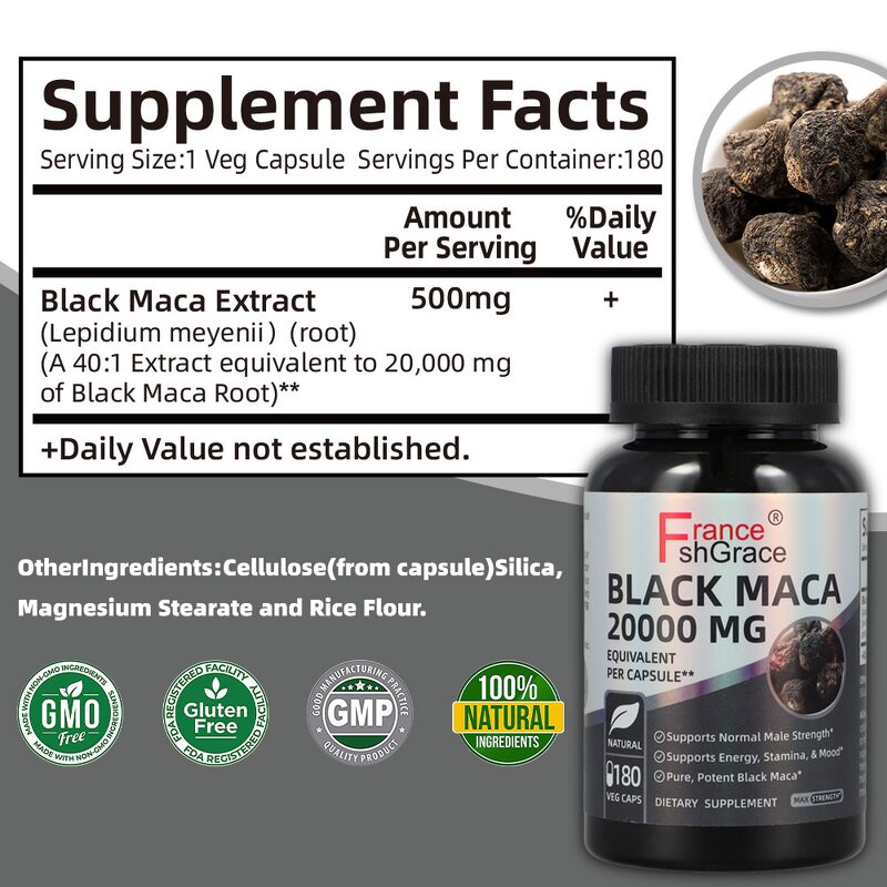 Peruvian Maca Root Capsules - Organic Black Maca Power Male Enhancement Pills