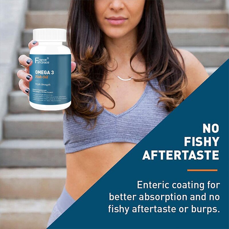 Omega 3 Fish Oil Softgels - Triple Strength 180 Count Heart Brain Immune Support