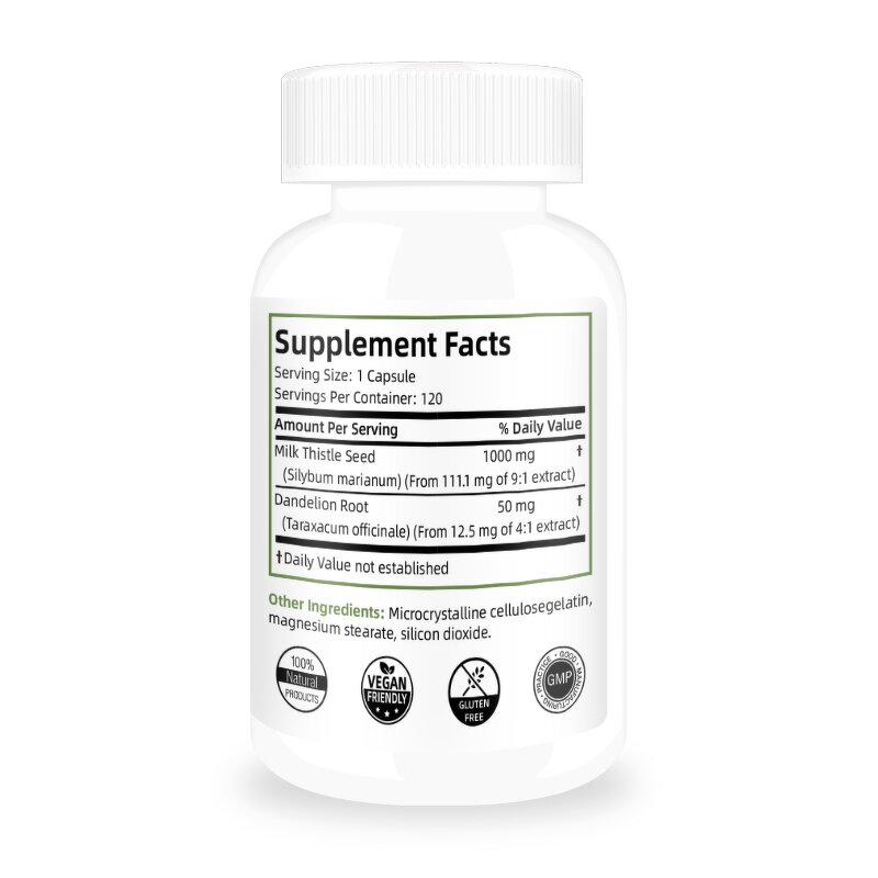 Milk Thistle Capsules - 1000mg Liver Heart Health Antioxidant Properties Support