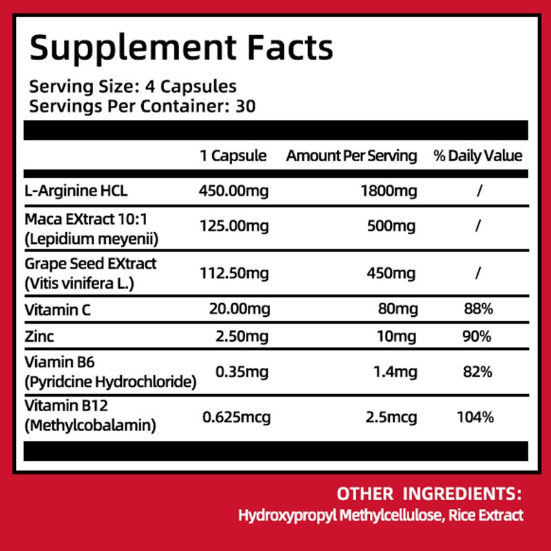 Maca Root Capsules - OEM/ODM L-arginine Vitamins Zinc Naturmil Supplement
