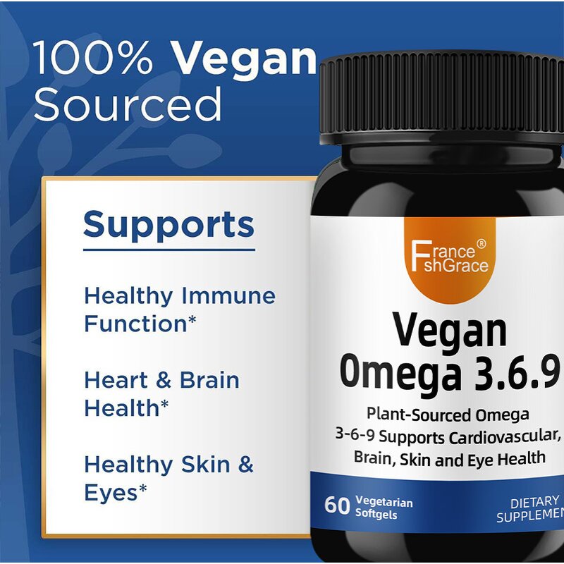 Vegan Omega 3-6-9 Softgels - Organic Plant Extracts Brain Skin Eye Health