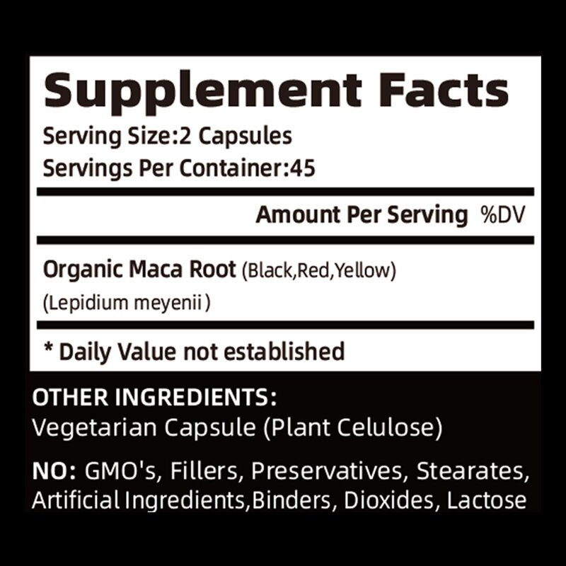 Maca Root Capsules - New Arrival 90 Count Energy Mood Boosting Supplement