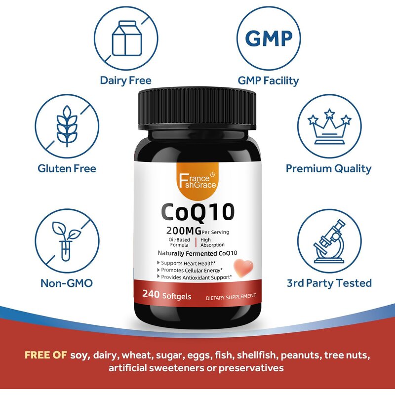 CoQ10 Softgels - 240 Count Heart Function Support Supplement for Women Men