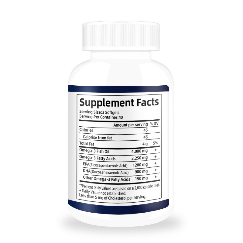 Triple Strength Omega 3 Capsules - 1200mg EPA DHA Heart Brain Eye Health Support