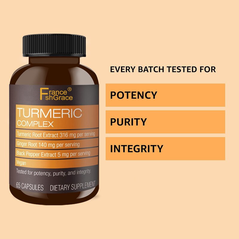 Turmeric Capsules - 65 Count with Black Pepper Extract Supplement for Adults