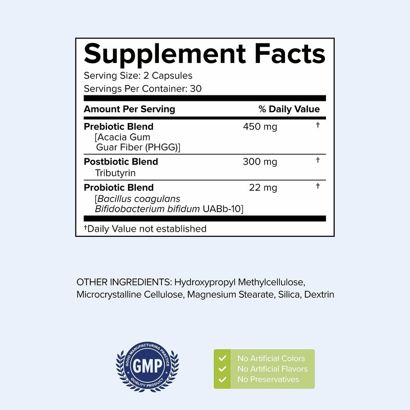 Prebiotic Probiotic Capsules - Organic Herbal Extract Gut Health 60 Count