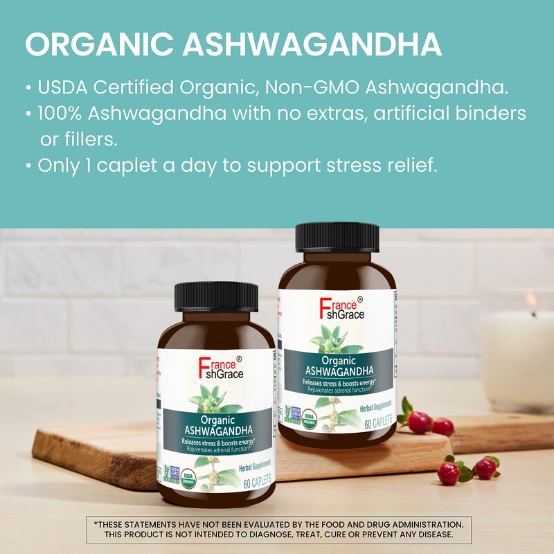 Ashwagandha Capsules - Organic with Black Pepper Stress Relief Sleep Support