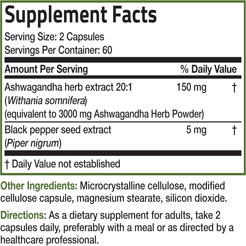 Ashwagandha Capsules - 120 Count Extra Strength Stress Relief Mood Enhancer