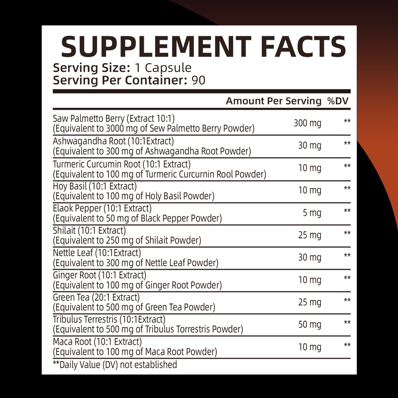 Saw Palmetto Prostate Capsules - with Ashwagandha Turmeric Tribulus Maca Green Tea