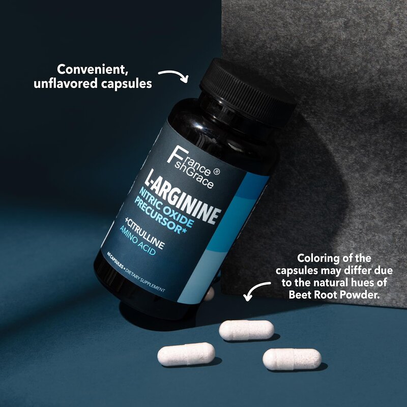 L-Arginine Capsules - 120 Count Energy Support Supplement for Women and Men