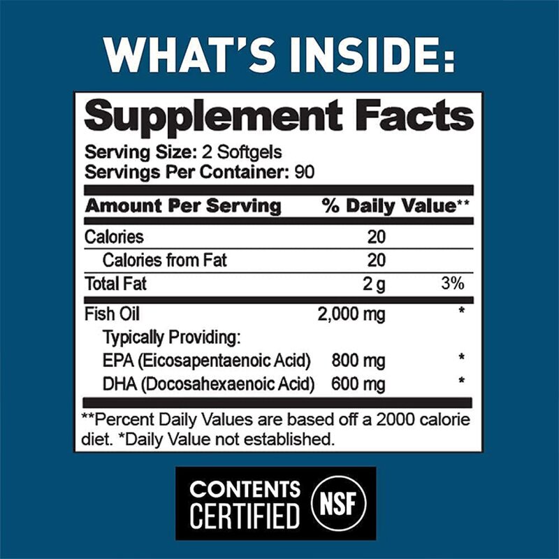 Omega 3 Fish Oil Softgels - Triple Strength 180 Count Heart Brain Immune Support