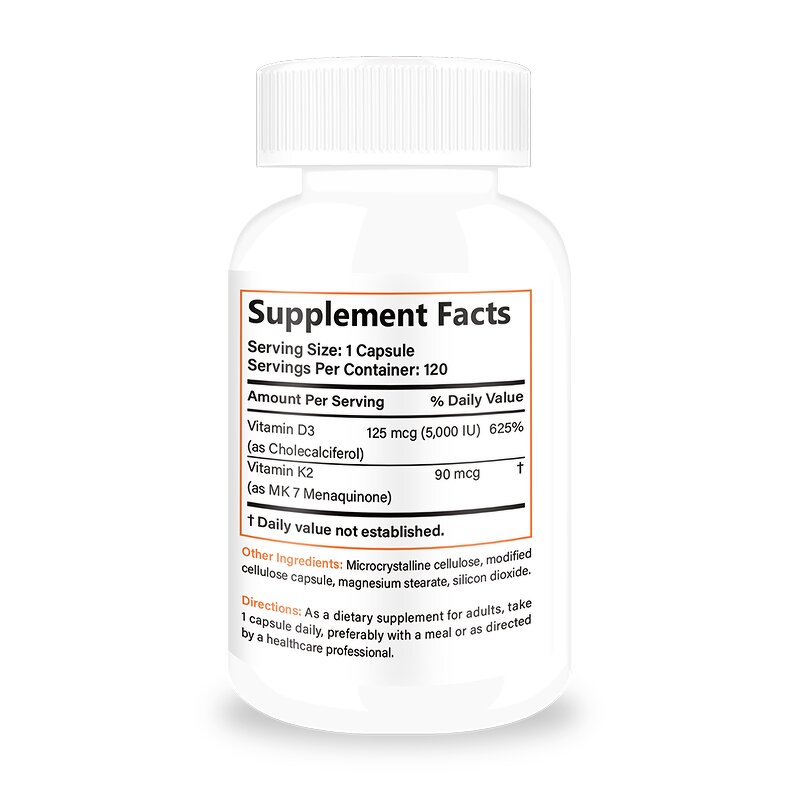Vitamin D3 K2 Capsules - Bone Heart Health Support Supplement for Men Women