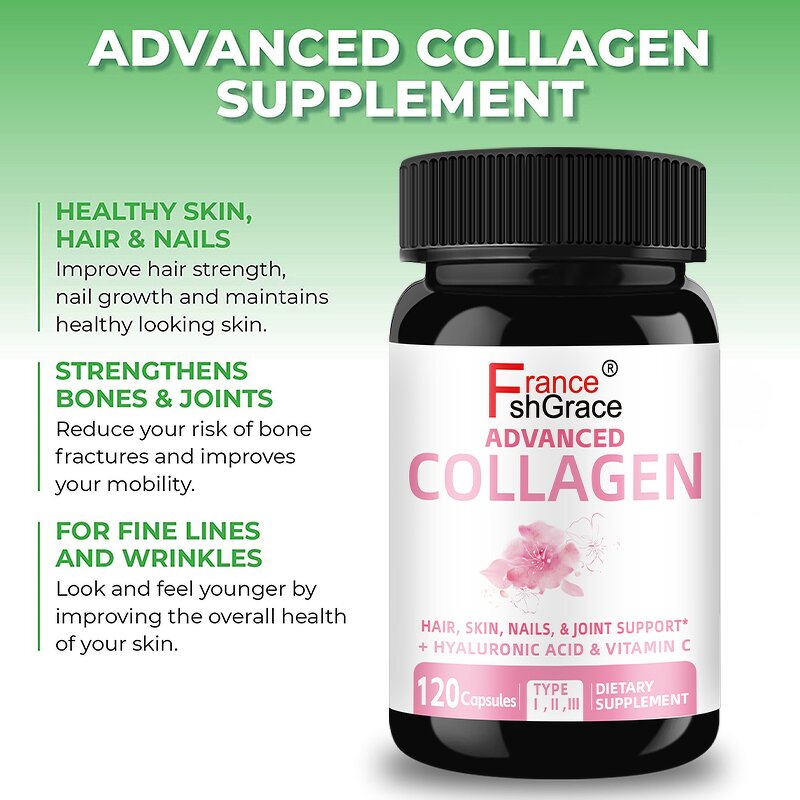 Collagen Capsules - with Hyaluronic Acid Vitamin C 120 Count Hair Skin Support