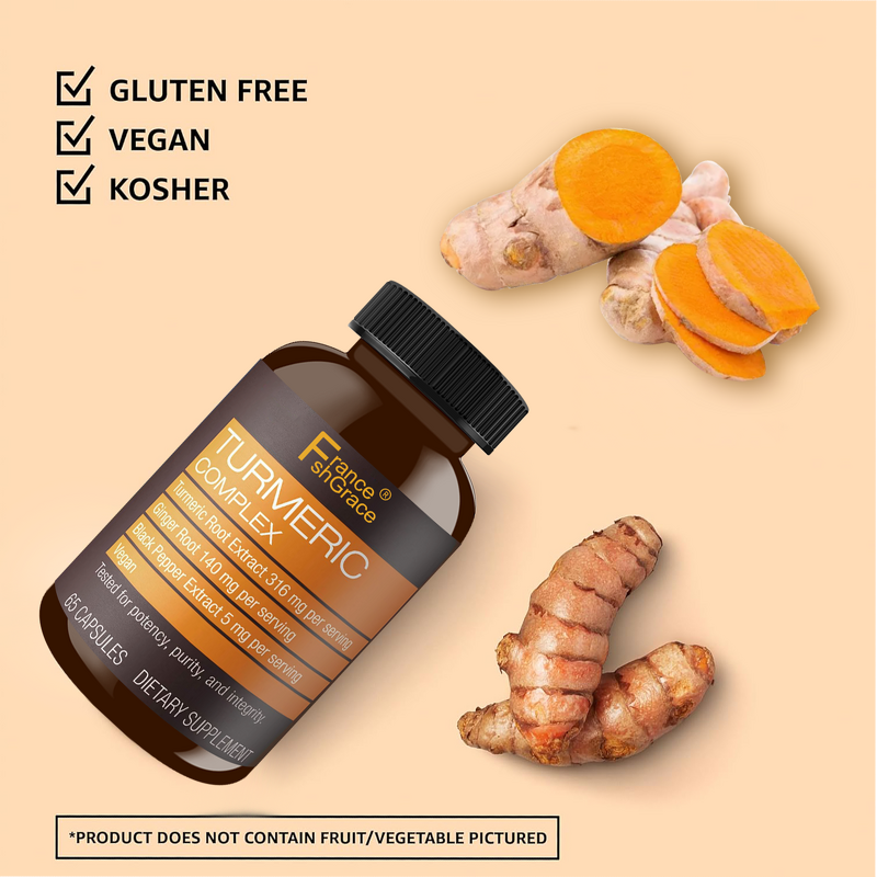 Turmeric Capsules - 65 Count with Black Pepper Extract Supplement for Adults