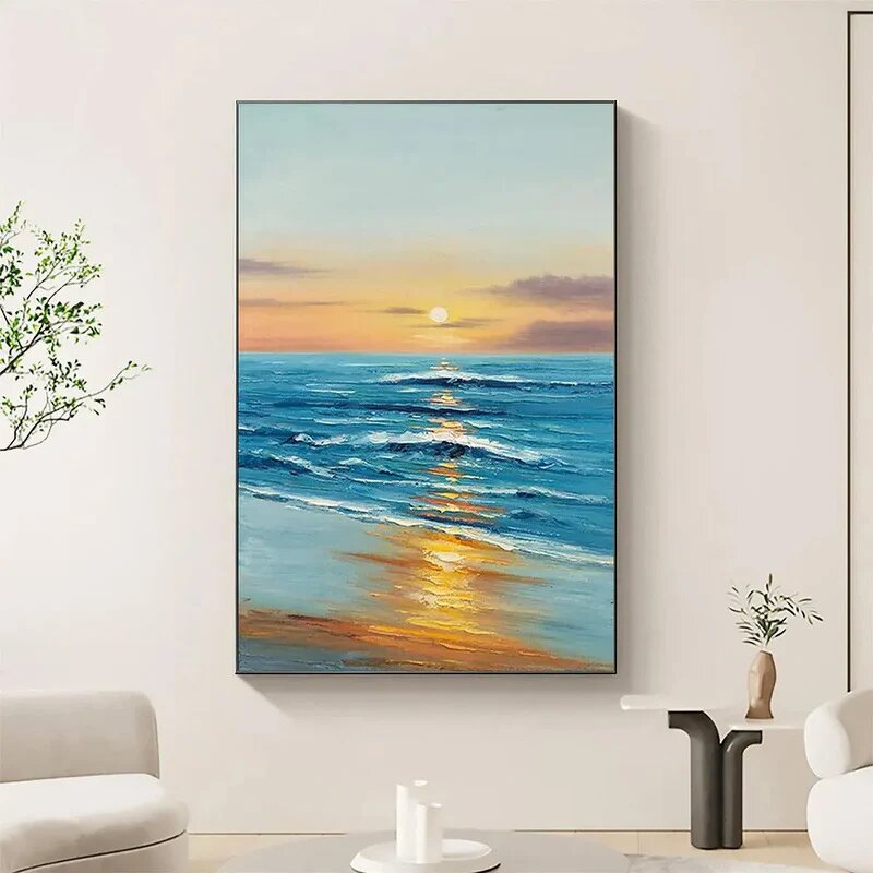 Wall Art Manufacturer - Modern Abstract Ocean Sunset Canvas Neutral Textured for Living Room Bedroom Calm Style