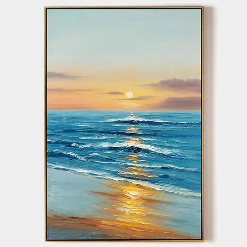 Wall Art Manufacturer - Modern Abstract Ocean Sunset Canvas Neutral Textured for Living Room Bedroom Calm Style