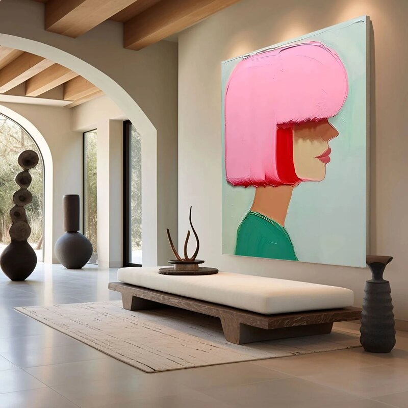 Wall Art Manufacturer - Large Pink Textured Colorful Abstract Acrylic Modern on Canvas Handcrafted for Home Gallery