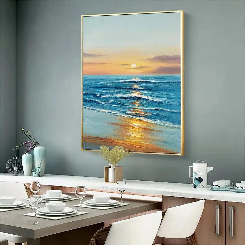 Wall Art Manufacturer - Modern Abstract Ocean Sunset Canvas Neutral Textured for Living Room Bedroom Calm Style
