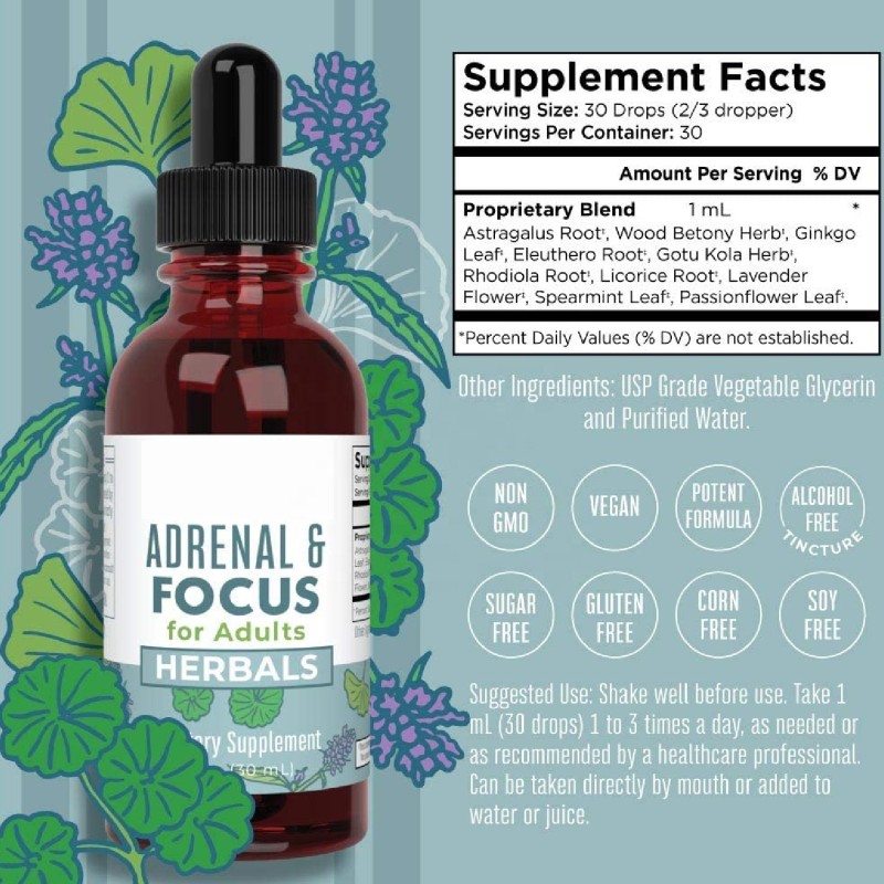Nootropic Drops Manufacturer - Focus Adrenal Support with Ginkgo Biloba Astragalus for Memory