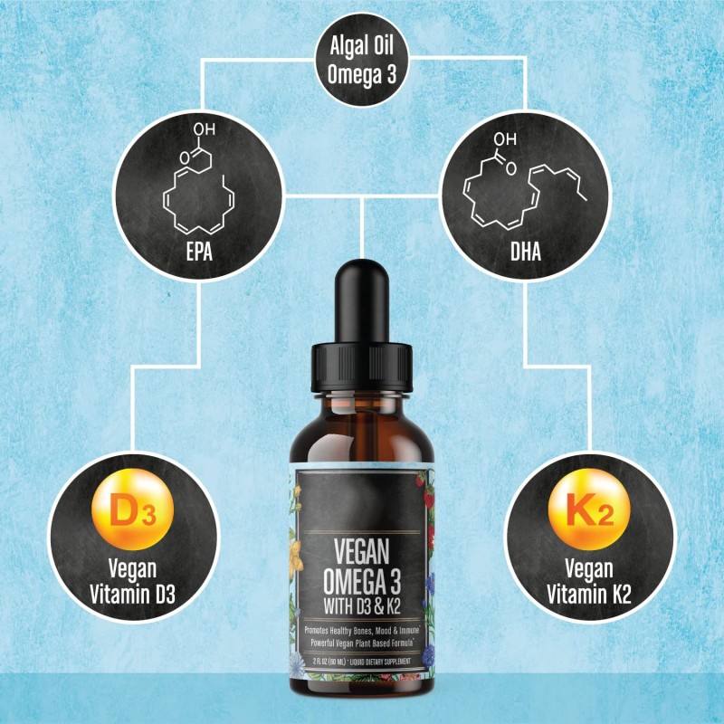 Vegan Omega 3 Drops Factory - with Vegetarian D3 K2 EPA DHA Fatty Acids Plastic Bottles Oral