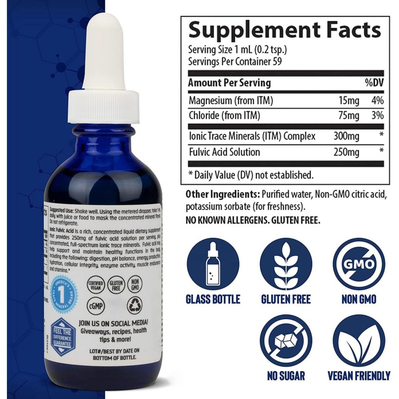 Liquid Fulvic Acid Manufacturer - Ionic Trace Minerals Supports Gut Health Digestive Wellness