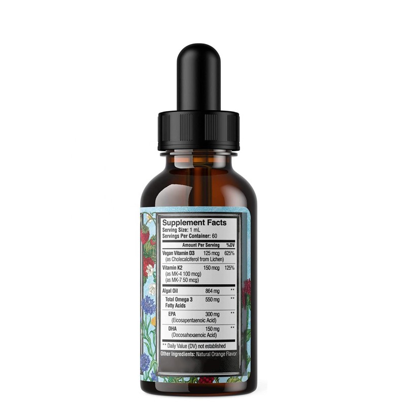 Vegan Omega 3 Drops Factory - with Vegetarian D3 K2 EPA DHA Fatty Acids Plastic Bottles Oral