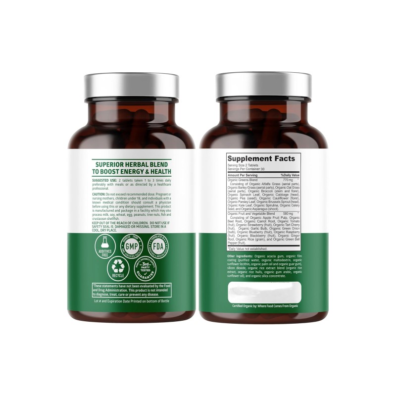 Superfood Greens Tablets Factory - Organic Fruit Veggie Supplement with Alfalfa Ginger Energy
