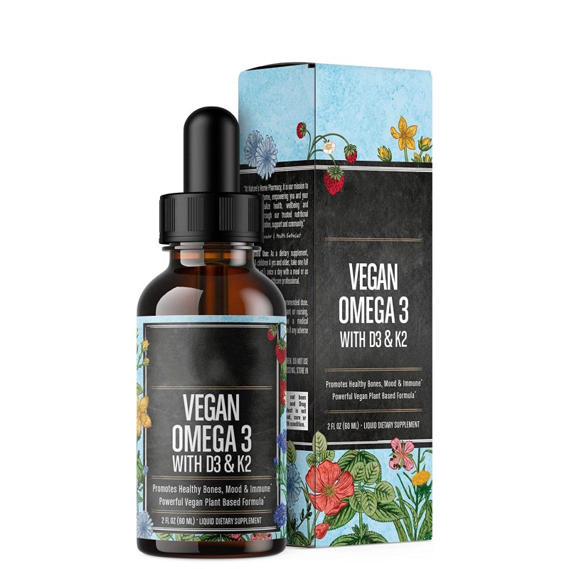 Vegan Omega 3 Drops Factory - with Vegetarian D3 K2 EPA DHA Fatty Acids Plastic Bottles Oral