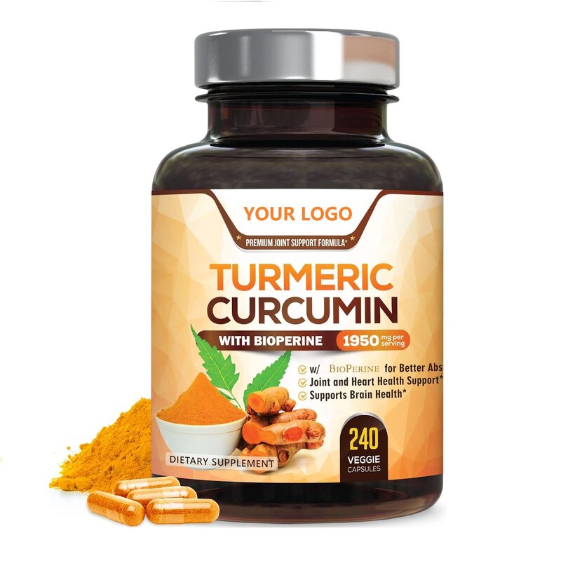 Turmeric Curcumin Capsules - OEM ODM 1950mg Black Pepper Extract Immune Support