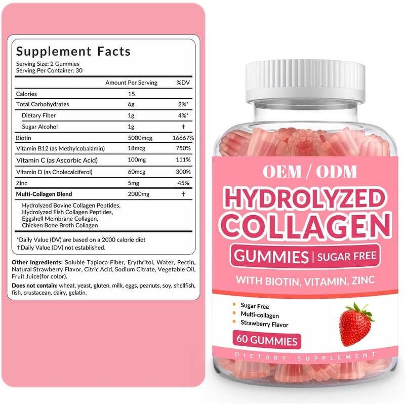 Collagen Gummies - Custom Organic Biotin Vitamin C Immunity Whitening Adults