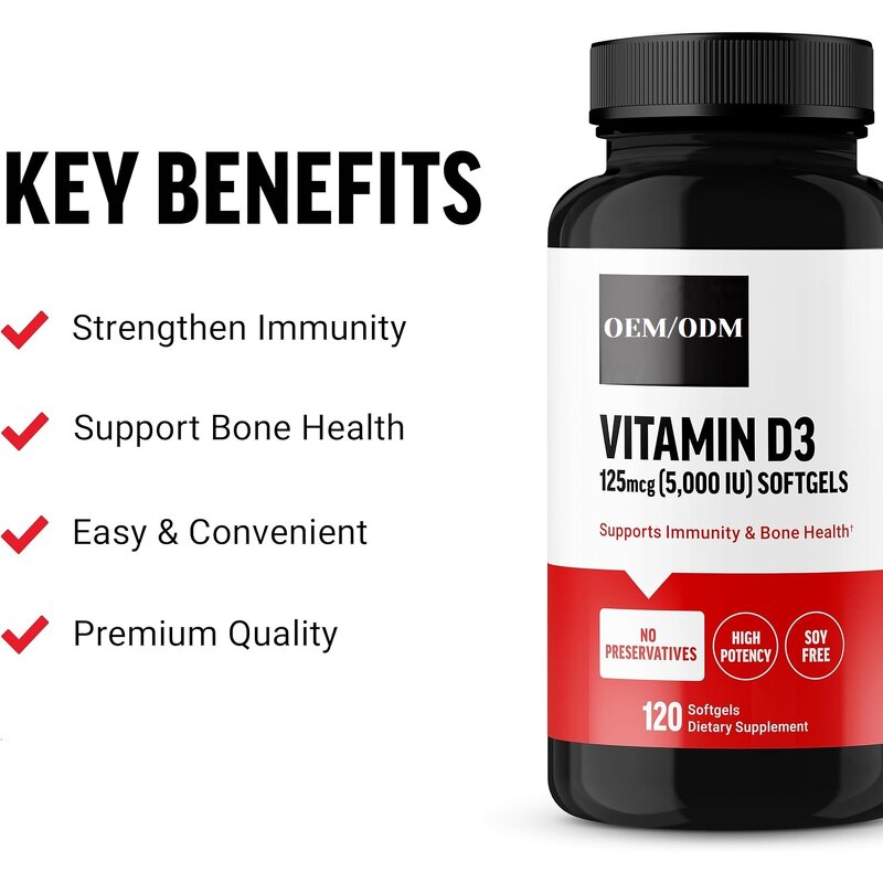 Vitamin D3 Softgels - Custom Logo 5000iu Strong Bones Teeth Adult Supplement