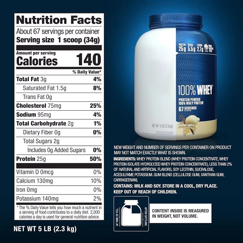 Whey Protein Isolate Powder - OEM ODM Unflavored 1kg 2kg Adult Supplement