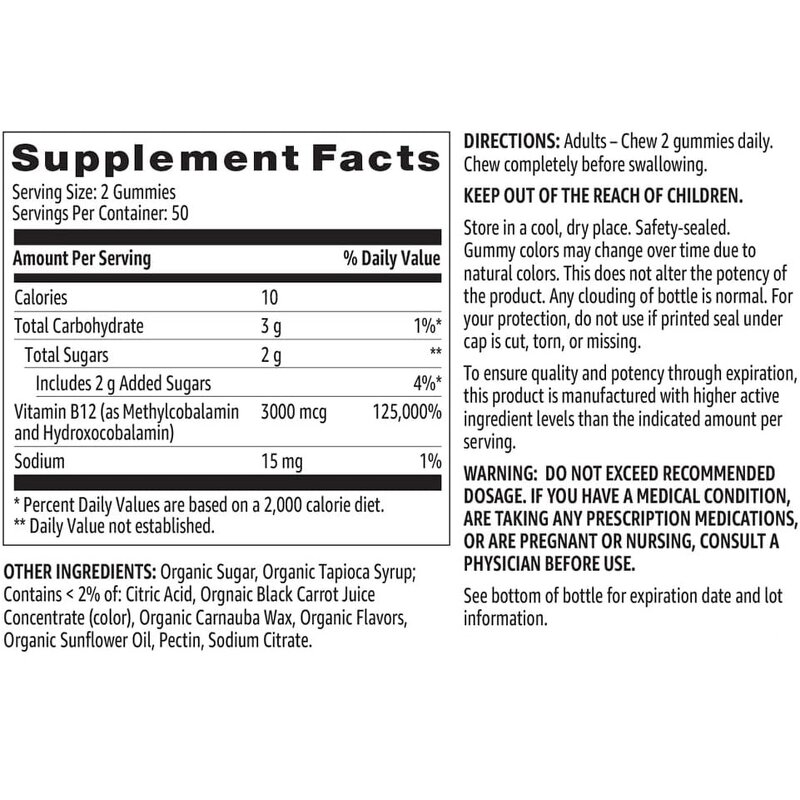 Vitamin B12 Gummies - 3000mcg Chewable Immune Adults Teens Newborn Excluded