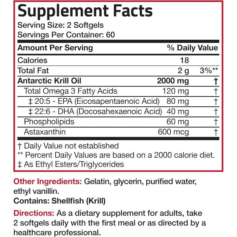 Krill Oil Softgels - Food Grade Omega 3 EPA DHA Astaxanthin Adult Supplement