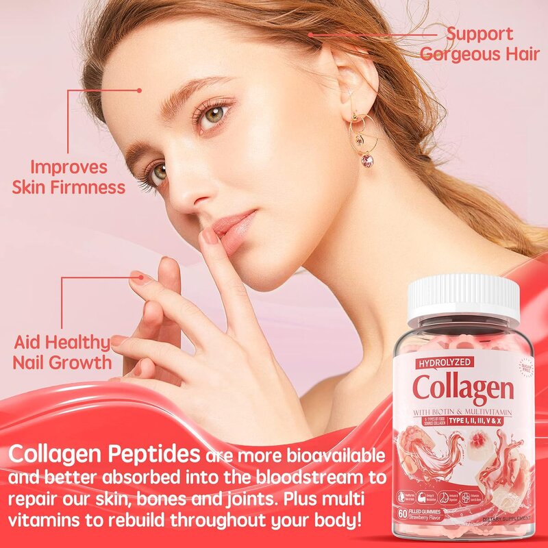 Multi Collagen Gummies - Types I II III V X Biotin Skin Whitening Hair Growth